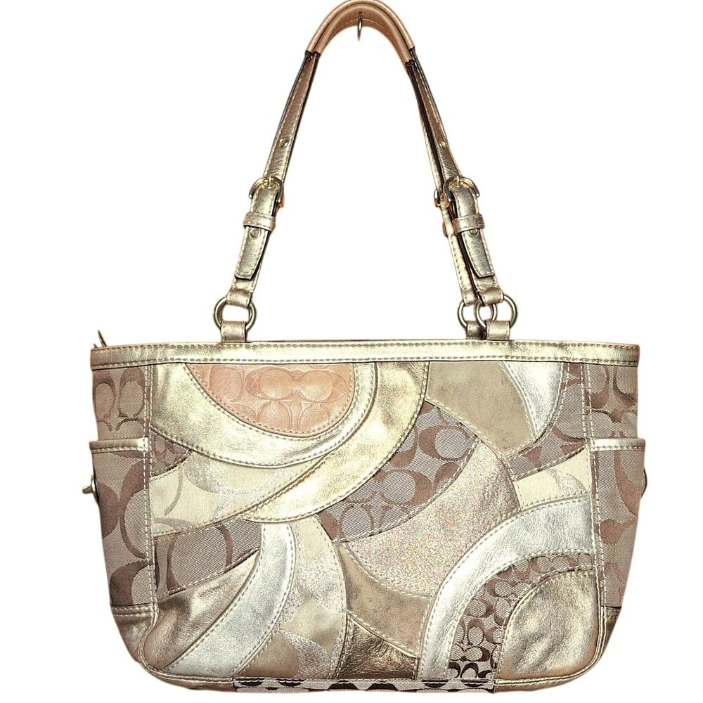 Coach Y2K Vintage Gold Metallic Mosaic Patchwork Signature Tote gold leather